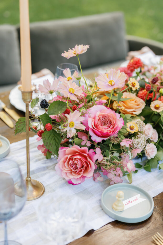 Bright autumn floral centerpiece for New England wedding. 