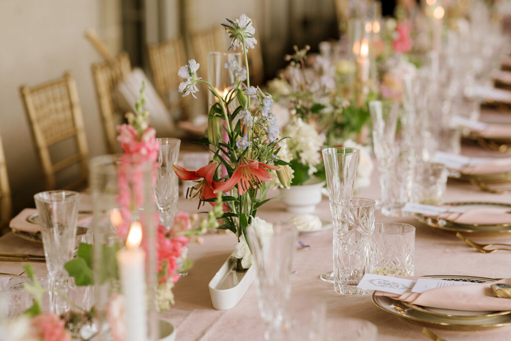 small narrow pin frog floral centerpiece