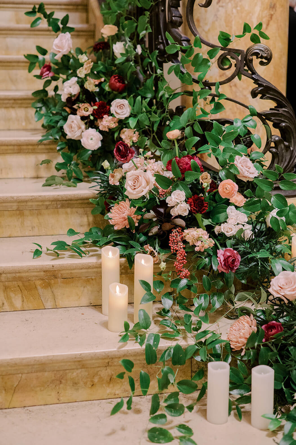 beautiful flowers on a staircase