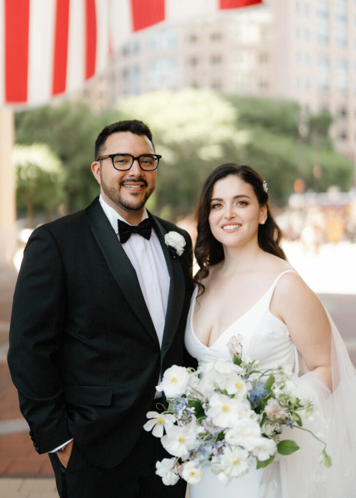 portrait photo of bride and groom at the Boston harbor hotel